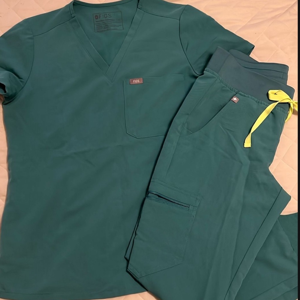 Figs Teal Scrub Set with Lime Accents